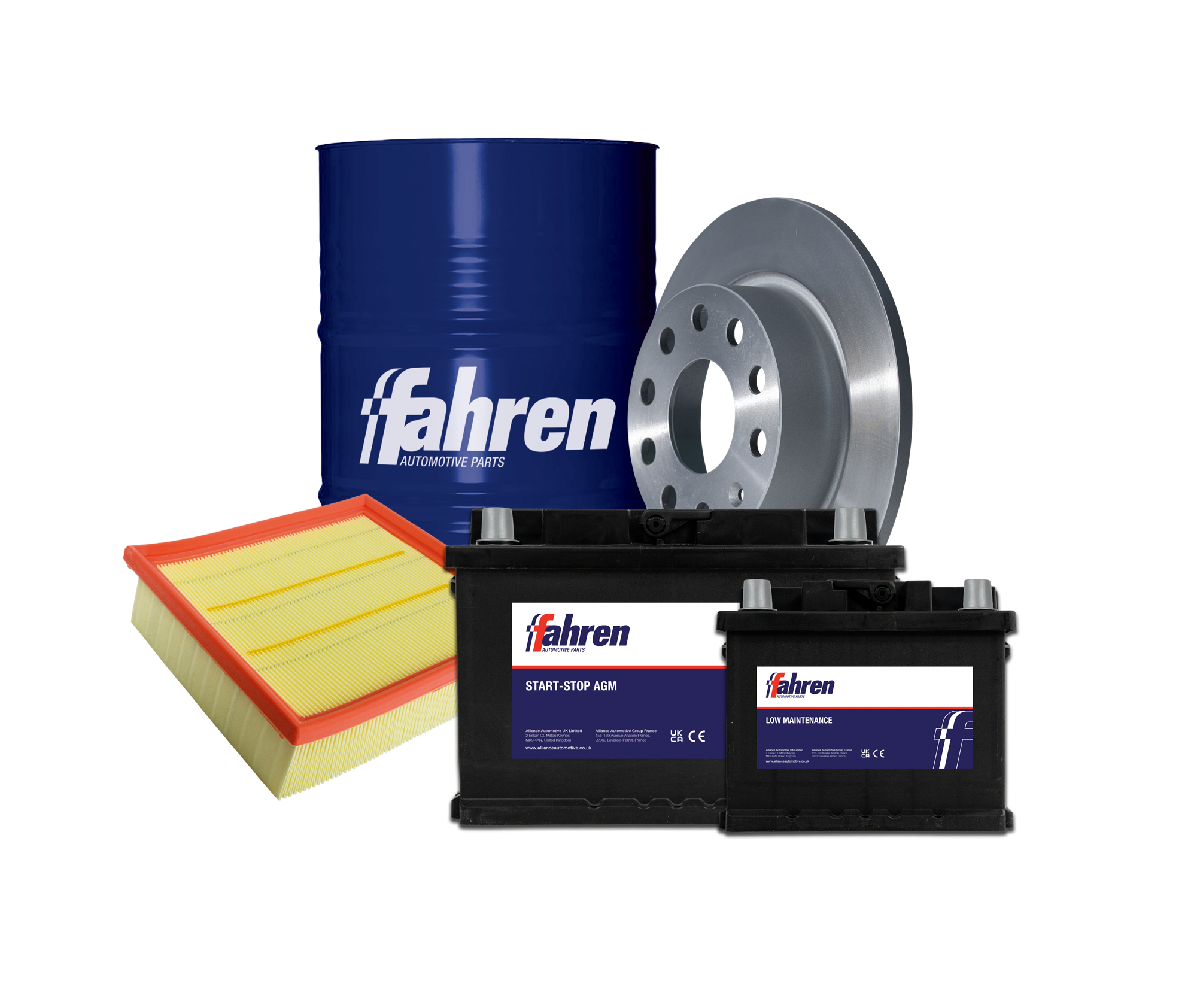 Fahren automotive filters, batteries, oil and brakes.