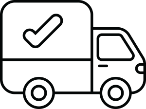 Icon of a van with a checkmark on the side.